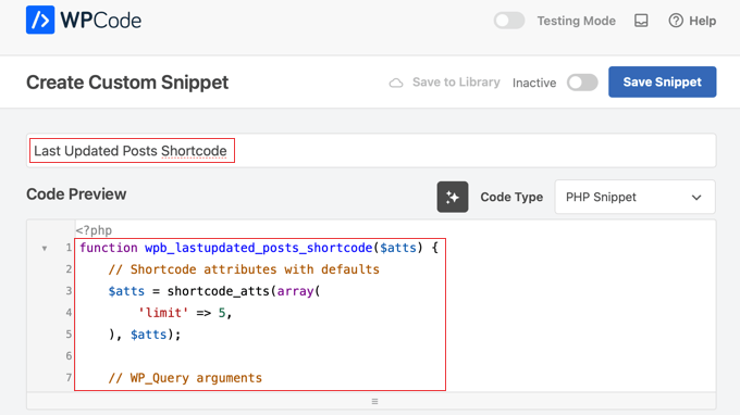 Adding a Snippet Title and Code in WPCode Adding a Snippet Title and Code in WPCode
