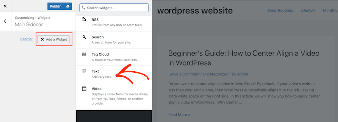 Adding a custom text widget to a WordPress blog Adding a custom text widget to a WordPress blog