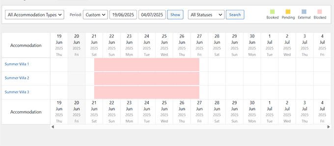 Calendar preview after setting booking rules