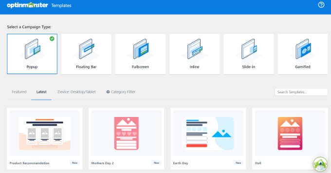 Choose a campaign type Choose a campaign type and template
