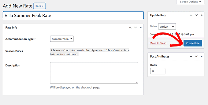 Click Create Rate button