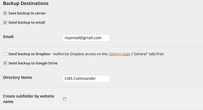 CMS Commander backups