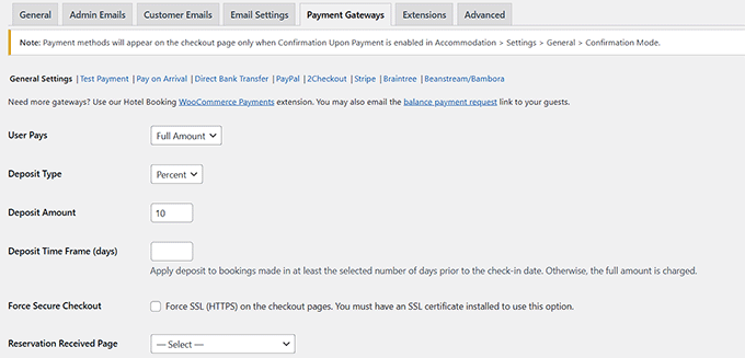 Configure General payment settings