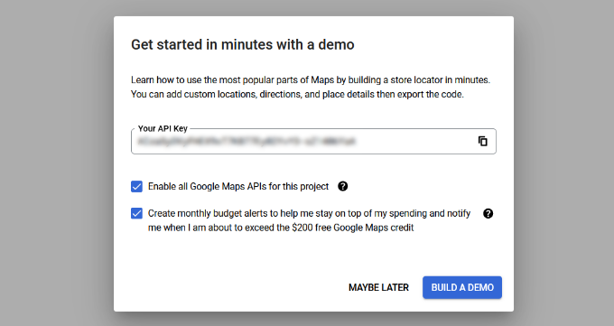 Copy the API key Copy the API key