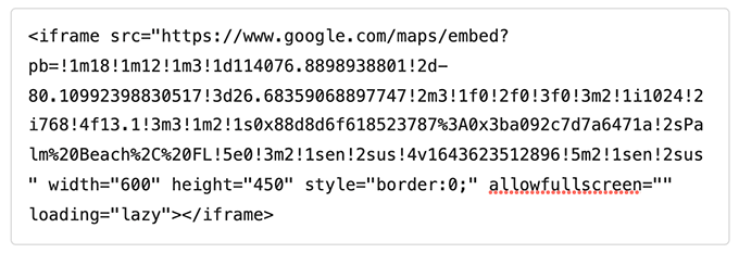 Google Maps iFrame Embed Code Google Maps iFrame Embed Code in Block Editor
