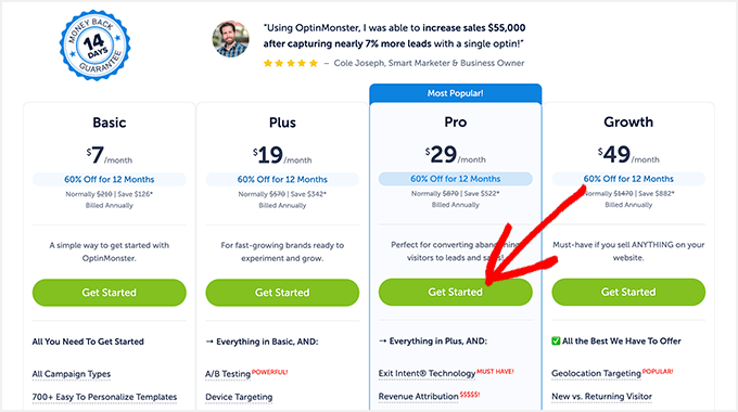OptinMonster pricing plans