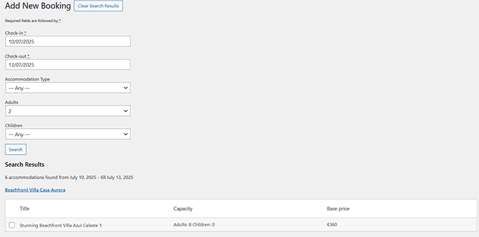 Search for new bookings