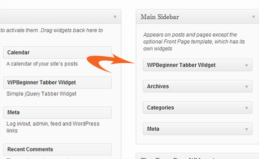 Drag and drop WPBeginner Tabber Widget into your Sidebar Drag and drop WPBeginner Tabber Widget into your Sidebar