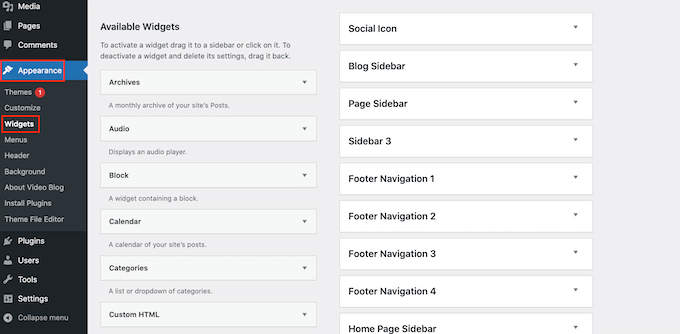 The Widget Options settings screen The Widget Options settings screen