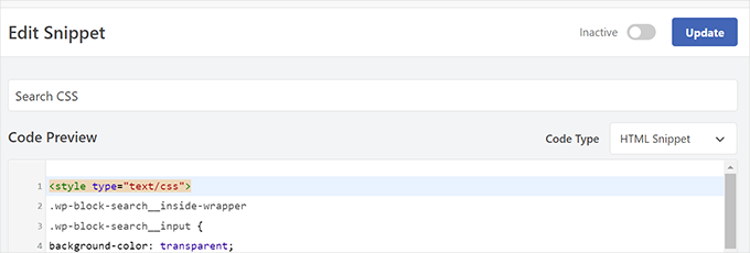 add-htmlsearchsnippet Adding an HTML snippet using WPCode
