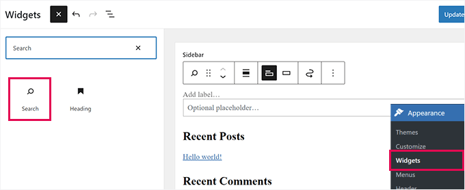 Add search widget to a sidebar Add search widget to a sidebar