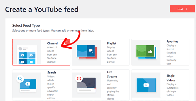 Choose YouTube feed type Choose YouTube feed type