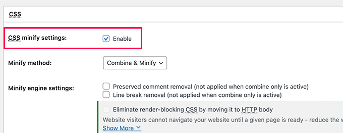 Enable CSS minify Enable CSS minify