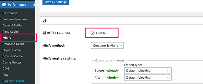 Enable JS minify in W3 Total Cache Enable JS minify in W3 Total Cache