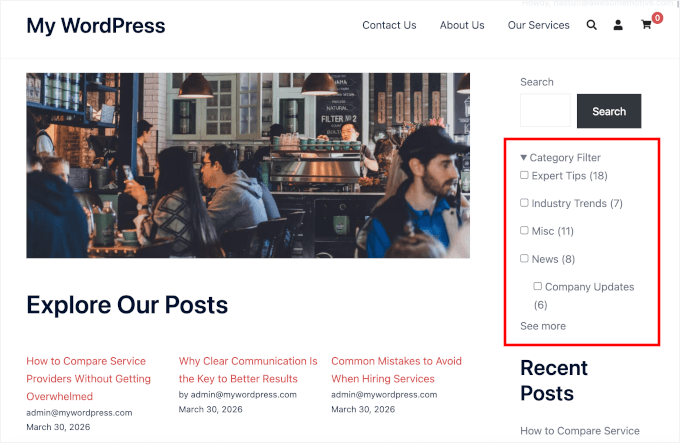 WPFilters widget on a live site