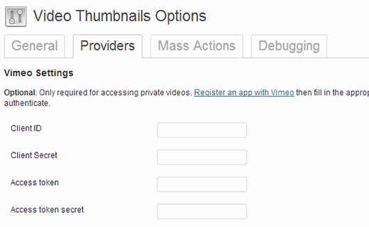 Adding Vimeo app credentials Adding Vimeo app credentials