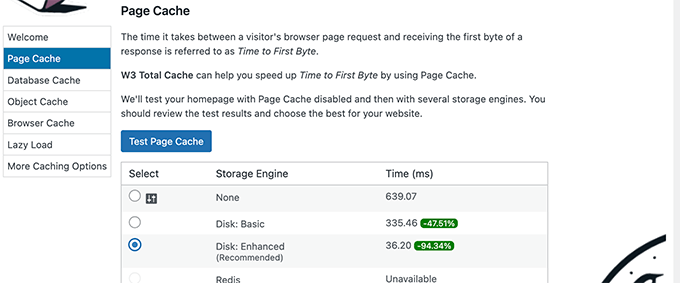 Configure page cache Configure page cache