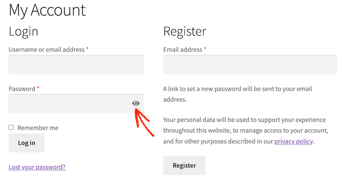 Ecranul de conectare WooCommerce