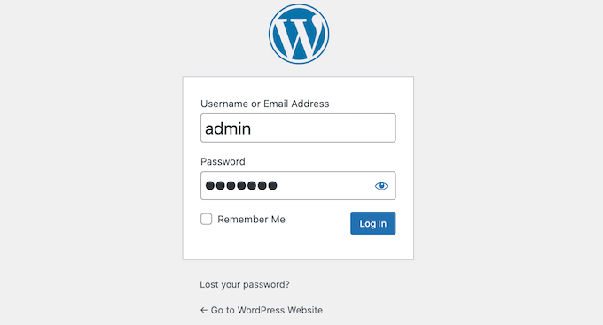 Câmpul de ascundere/afișare a parolei pe pagina de autentificare WordPress