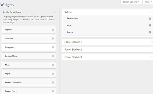 Widget area chooser in action