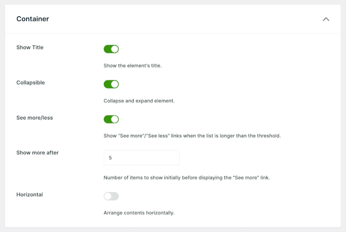 WPFilters' container settings