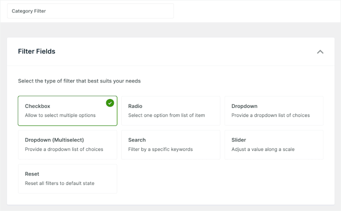 Choosing the filter field style