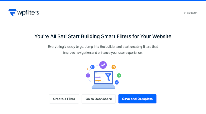 Finishing up WPFilters' setup wizard