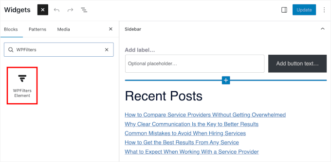 Adding the WPFilters Element to a widget-ready area