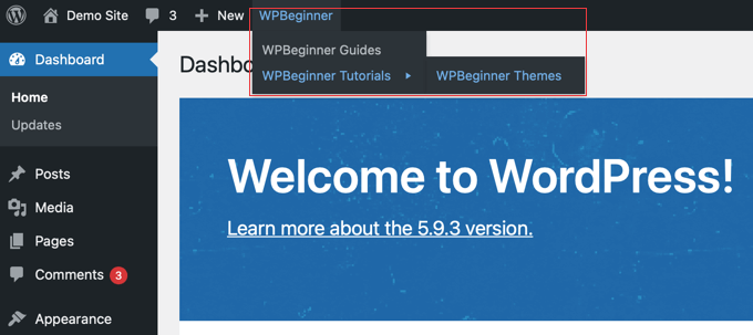 Vorschau einer Gruppe von benutzerdefinierten Verknüpfungslinks, die mit Code hinzugefügt wurden