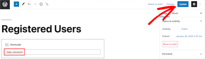Pega el shortcode en el bloque