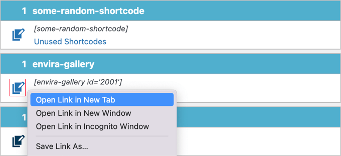 Fai clic sull'icona Modifica contenuto per rimuovere lo shortcode