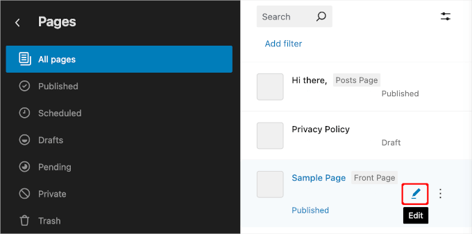 Modifier une page à l'aide de FSE Modifier une page à l'aide de FSE
