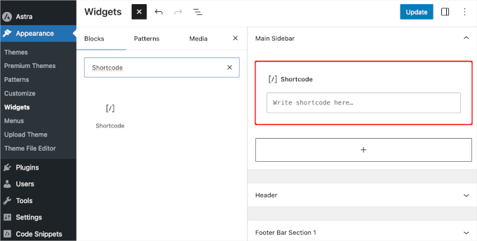 Boîte de shortcode dans un widget Boîte de shortcode dans un widget