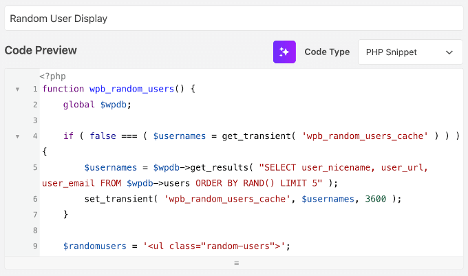 Aperçu du code des utilisateurs aléatoires Aperçu du code des utilisateurs aléatoires