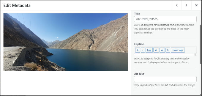Adding image meta data Add metadata to gallery images