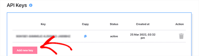 Add new API key Add new API key