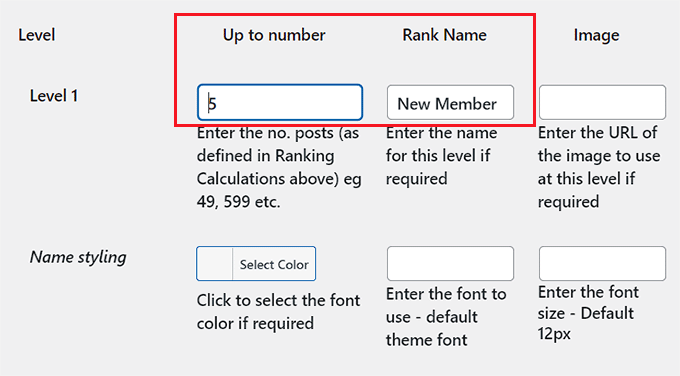 Add rank name and up to number