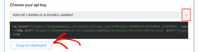 Choose API key and copy Choose API key and copy