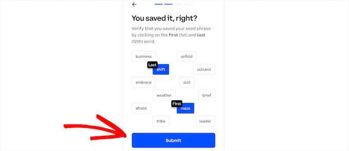 Confirm recovery phrase Confirm recovery phrase