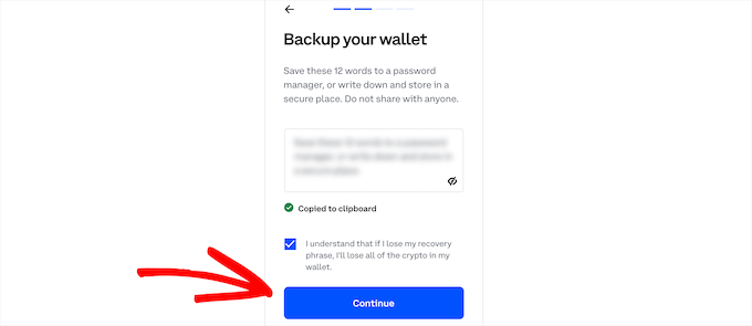 Copy recovery phrase Copy recovery phrase