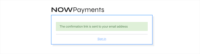Email confirmation message Email confirmation message