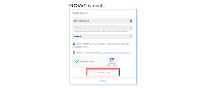 Enter account information Enter account information