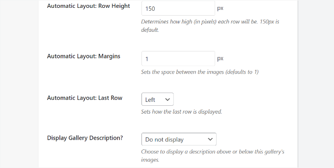 Additional config settings for gallery Additional config settings for gallery