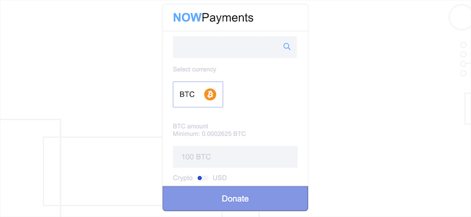 NOWPayments Bitcoin screen NOWPayments Bitcoin screen