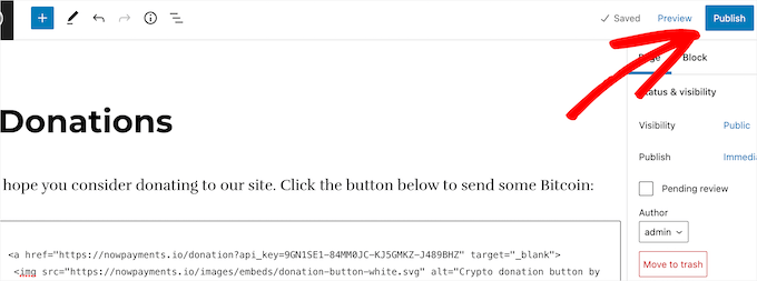 Publish donations page Publish donations page