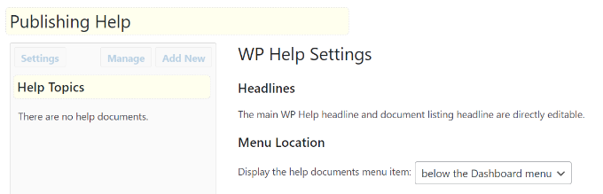 Publishing help settings Publishing help settings