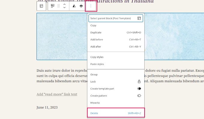 Eliminar bloque de imagen destacada