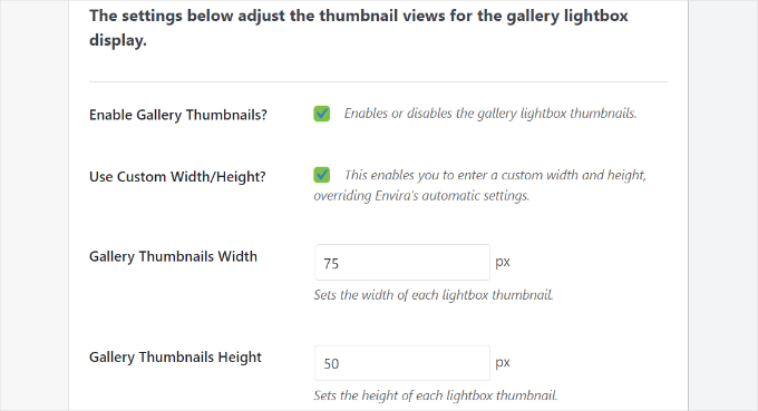 Adjust thumbnails settings Adjust thumbnails settings