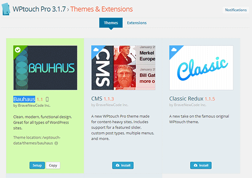 WPTouch Pro ile mobil temaları değiştirme