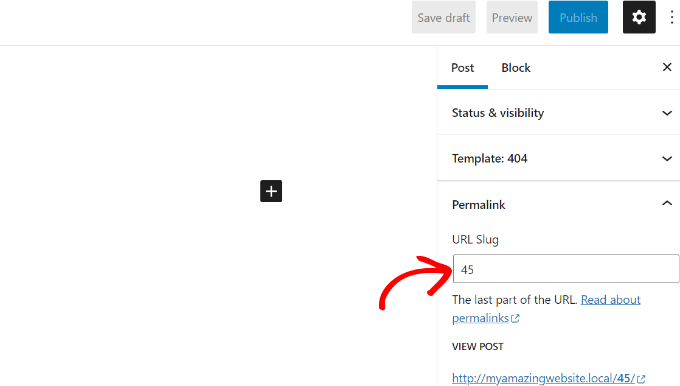 Cambia slug nel blocco editor